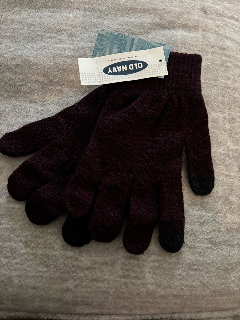 Old Navy Men's Dark Burgundy Knit Touchscreen Gloves with Black Tips